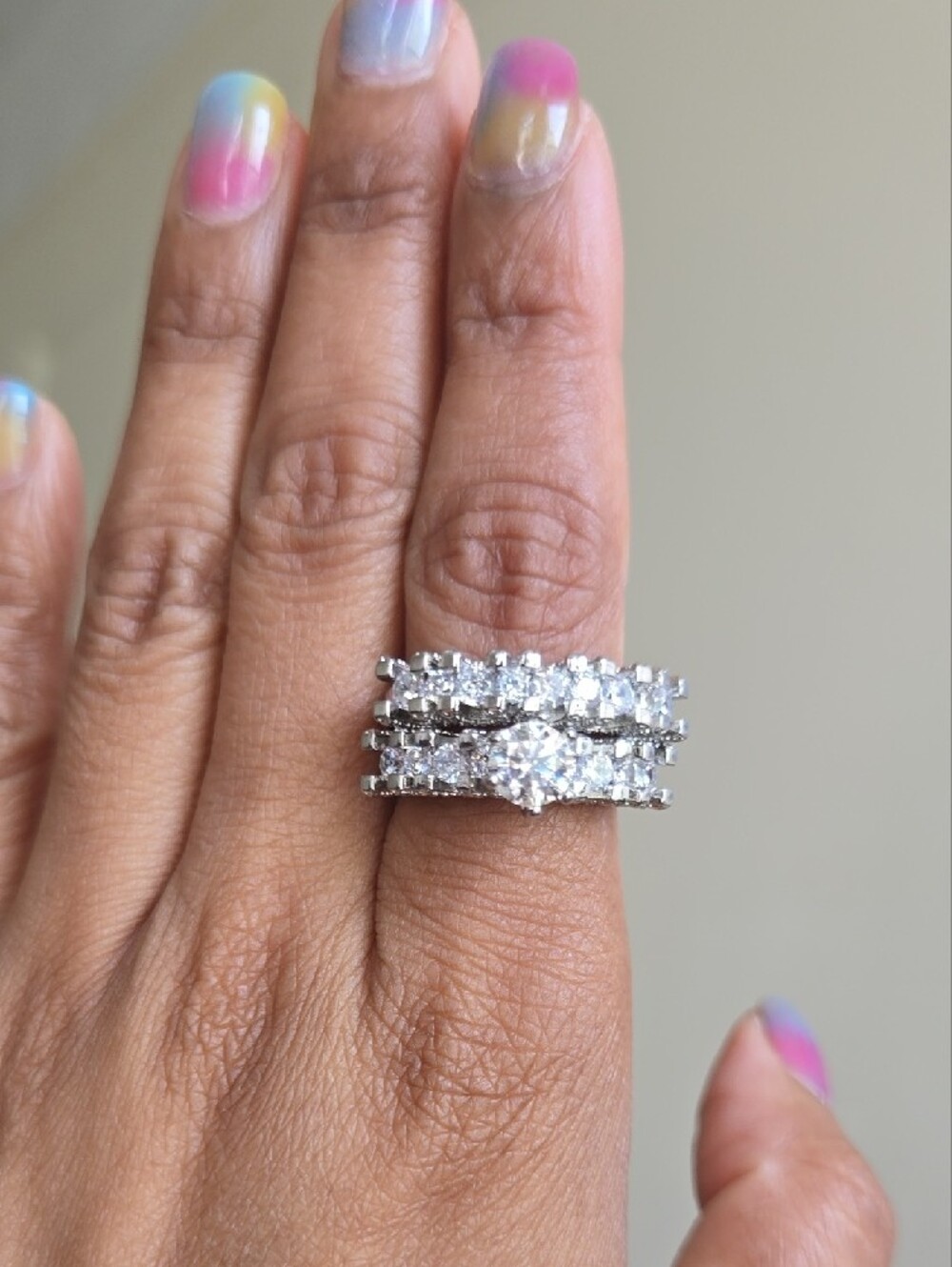 Sterling Silver Moissanite Daimon Wrdding Ring Set